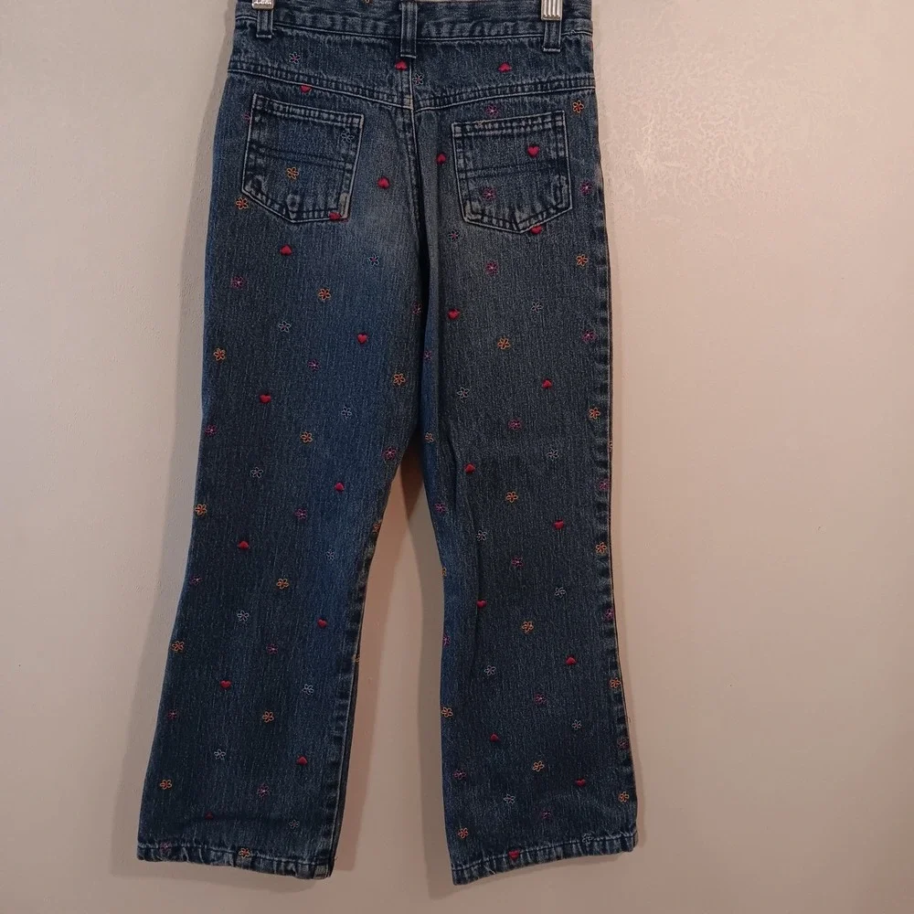VTG Y2K Health Tex Girls Club Jeans Embroidered Flowers Hearts‎ Size 7(XS) Denim